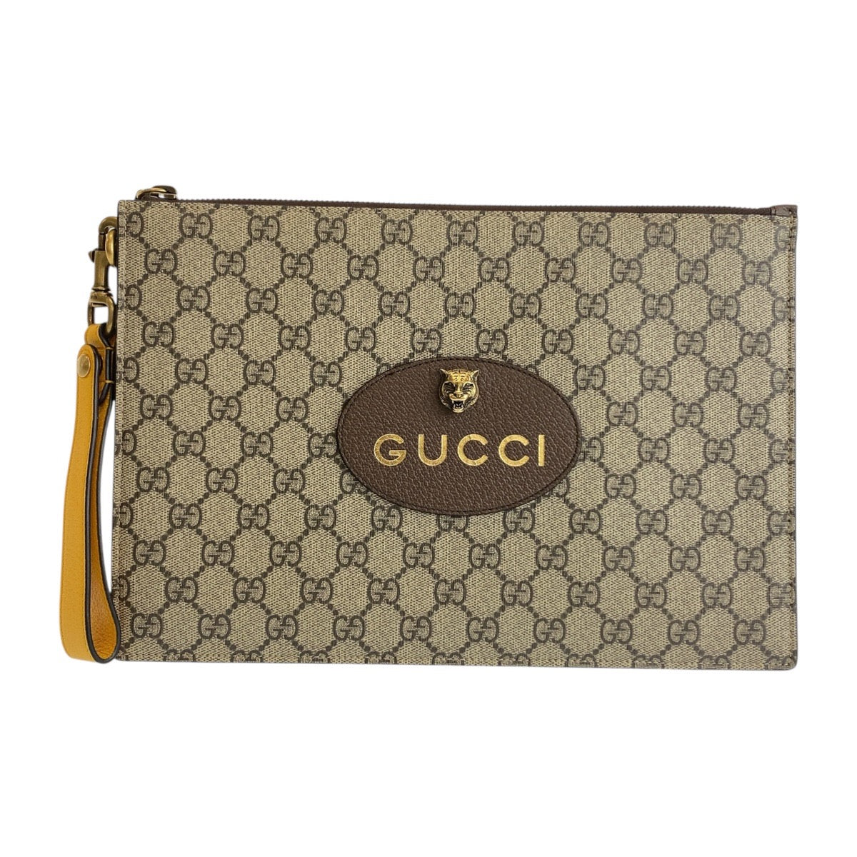 21809
GUCCI グッチ グレー ブラウン ゴールド金具 GGスプリームキャンバス / レザー 473956 クラッチバッグ セカンドバッグ メンズ A35