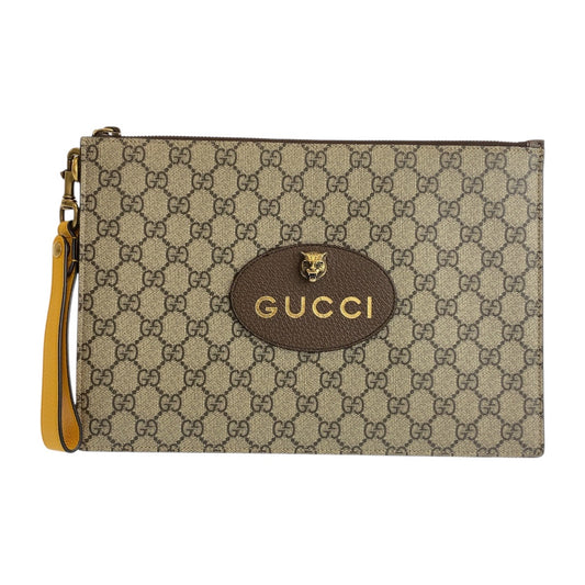 21809
GUCCI グッチ グレー ブラウン ゴールド金具 GGスプリームキャンバス / レザー 473956 クラッチバッグ セカンドバッグ メンズ A35