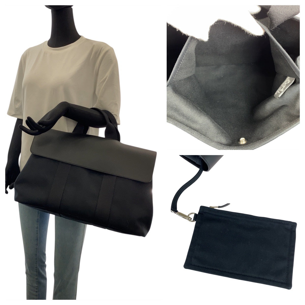 21816
HERMES エルメス ヴァルパライソMM ブラック 黒 シルバー金具 トワルシェブロン / レザー トートバッグ ハンドバッグ レディース SA98