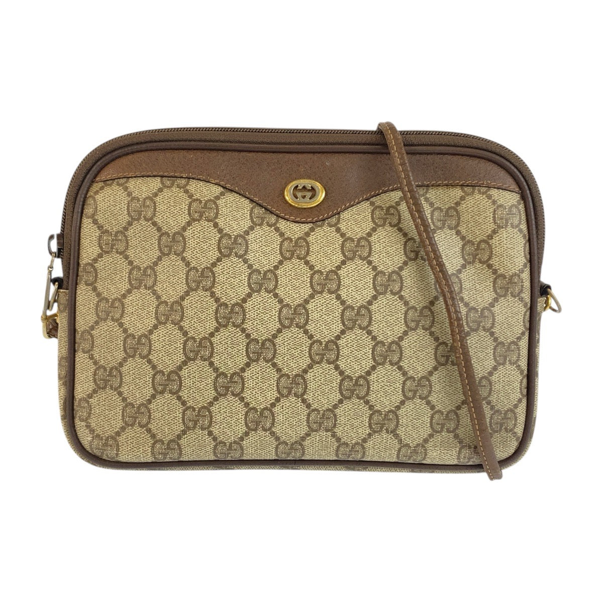 21815
GUCCI グッチ ヴィンテージ オールドグッチ ベージュ ブラウン ゴールド金具 GGスプリームキャンバス / レザー 97 02 068 ショルダーバッグ ポシェット レディース B12