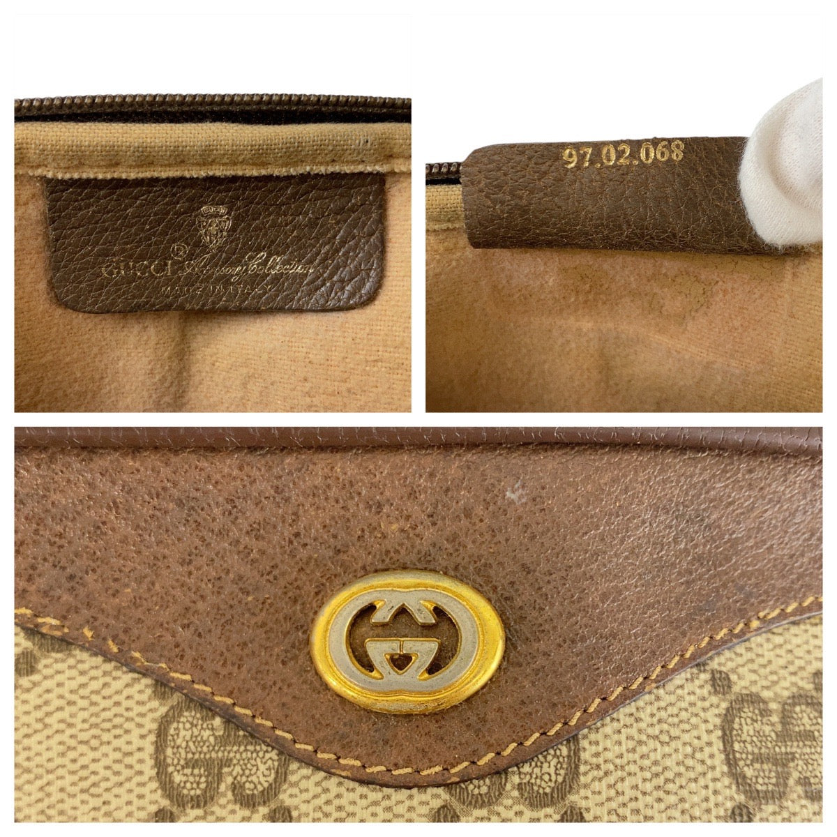 21815
GUCCI グッチ ヴィンテージ オールドグッチ ベージュ ブラウン ゴールド金具 GGスプリームキャンバス / レザー 97 02 068 ショルダーバッグ ポシェット レディース B12
