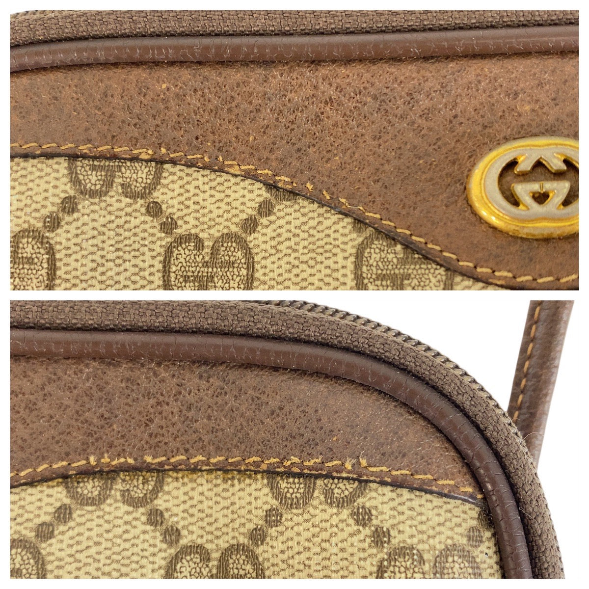 21815
GUCCI グッチ ヴィンテージ オールドグッチ ベージュ ブラウン ゴールド金具 GGスプリームキャンバス / レザー 97 02 068 ショルダーバッグ ポシェット レディース B12