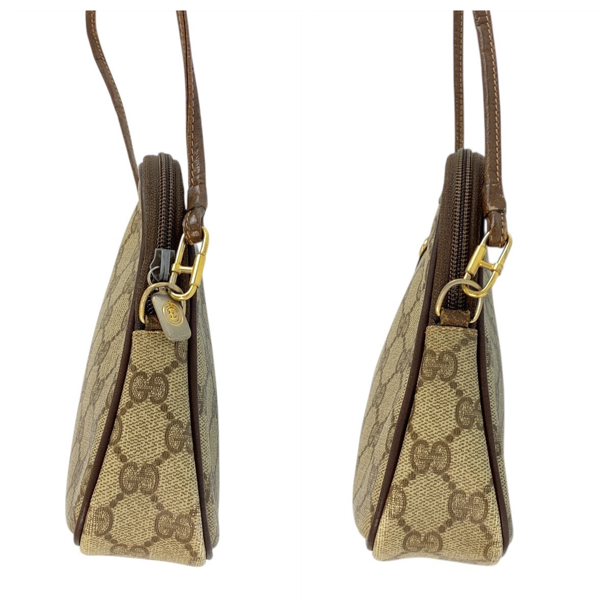 21815
GUCCI グッチ ヴィンテージ オールドグッチ ベージュ ブラウン ゴールド金具 GGスプリームキャンバス / レザー 97 02 068 ショルダーバッグ ポシェット レディース B12