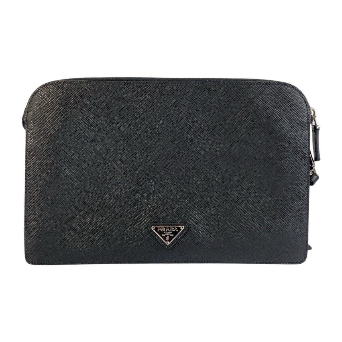 21818
PRADA プラダ サフィアーノ ブラック 黒 シルバー金具 レザー クラッチバッグ セカンドバッグ メンズ ABP50
