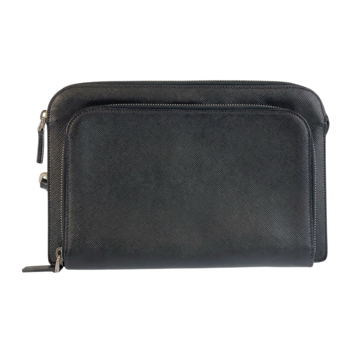 21818
PRADA プラダ サフィアーノ ブラック 黒 シルバー金具 レザー クラッチバッグ セカンドバッグ メンズ ABP50