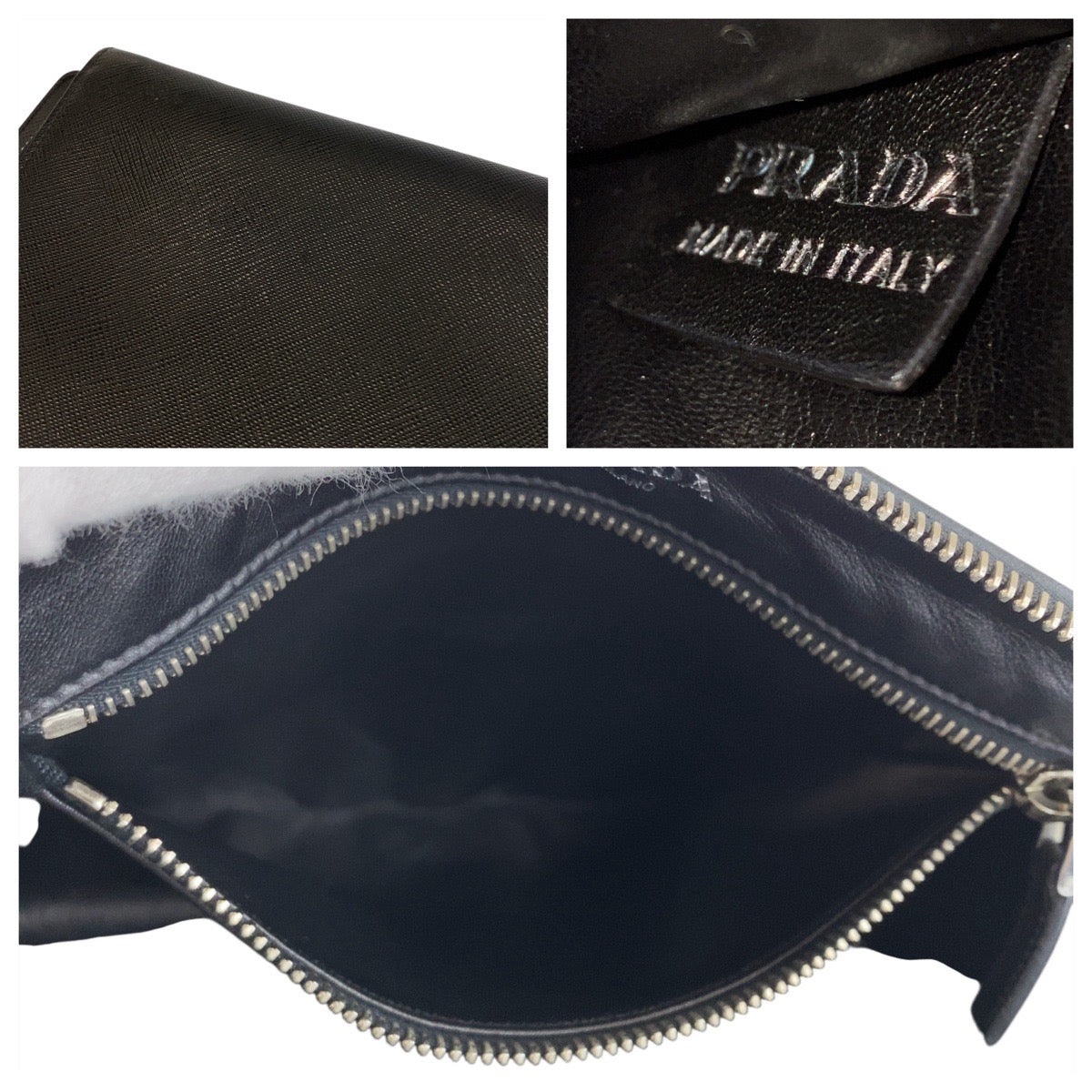 21818
PRADA プラダ サフィアーノ ブラック 黒 シルバー金具 レザー クラッチバッグ セカンドバッグ メンズ ABP50