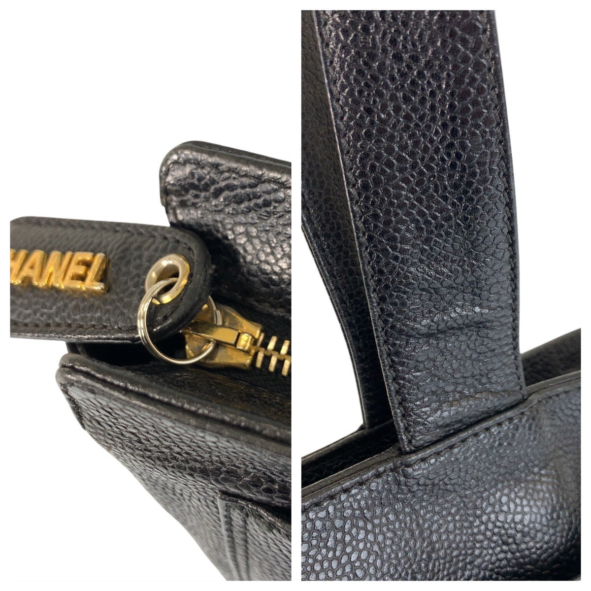 22075
CHANEL シャネル ロゴ ブラック 黒 ゴールド金具 レザー トートバッグ ショルダーバッグ レディース AB80