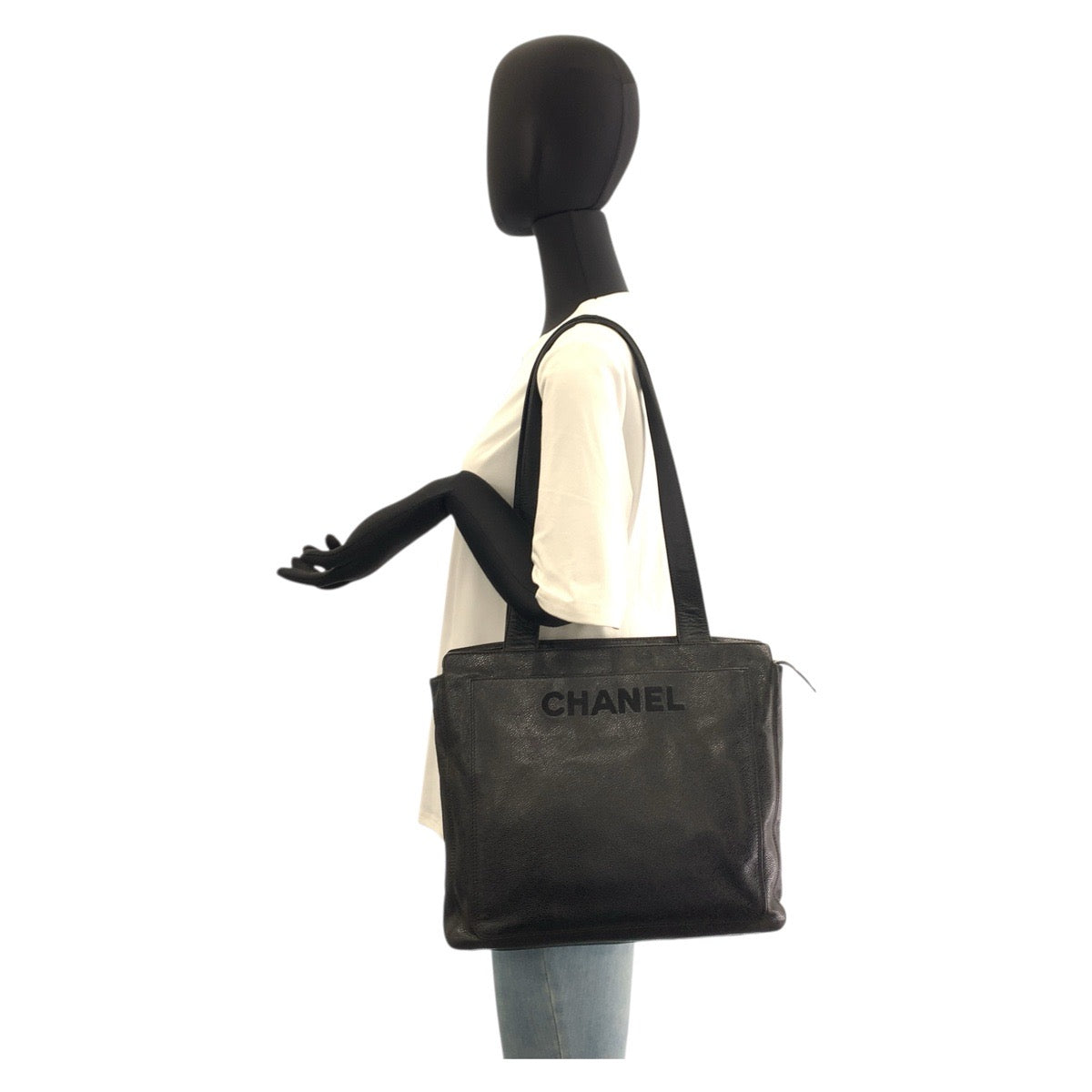 22075
CHANEL シャネル ロゴ ブラック 黒 ゴールド金具 レザー トートバッグ ショルダーバッグ レディース AB80