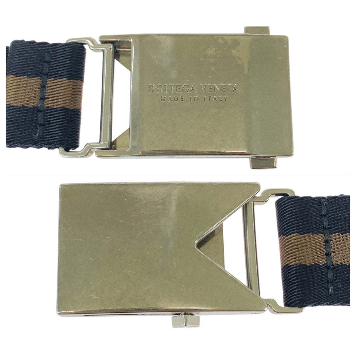 21826
BOTTEGAVENETA ボッテガヴェネタ GIベルト フリーサイズ ブラック ブラウン シルバー金具 ナイロン ベルト メンズ ABP17