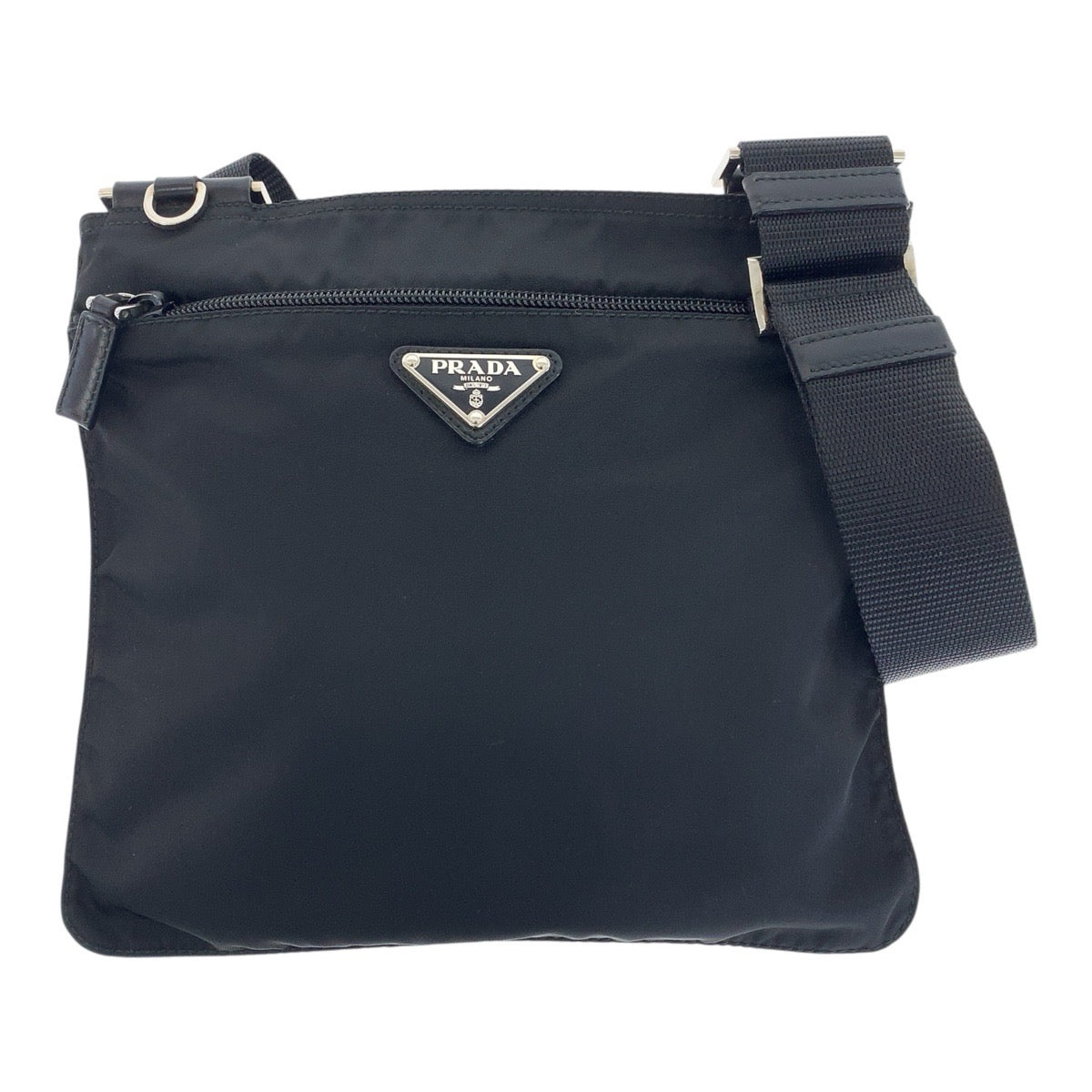 21831
PRADA プラダ テスート 三角ロゴプレート ブラック 黒 シルバー金具 ナイロン ショルダーバッグ メッセンジャーバッグ メンズ ABP40