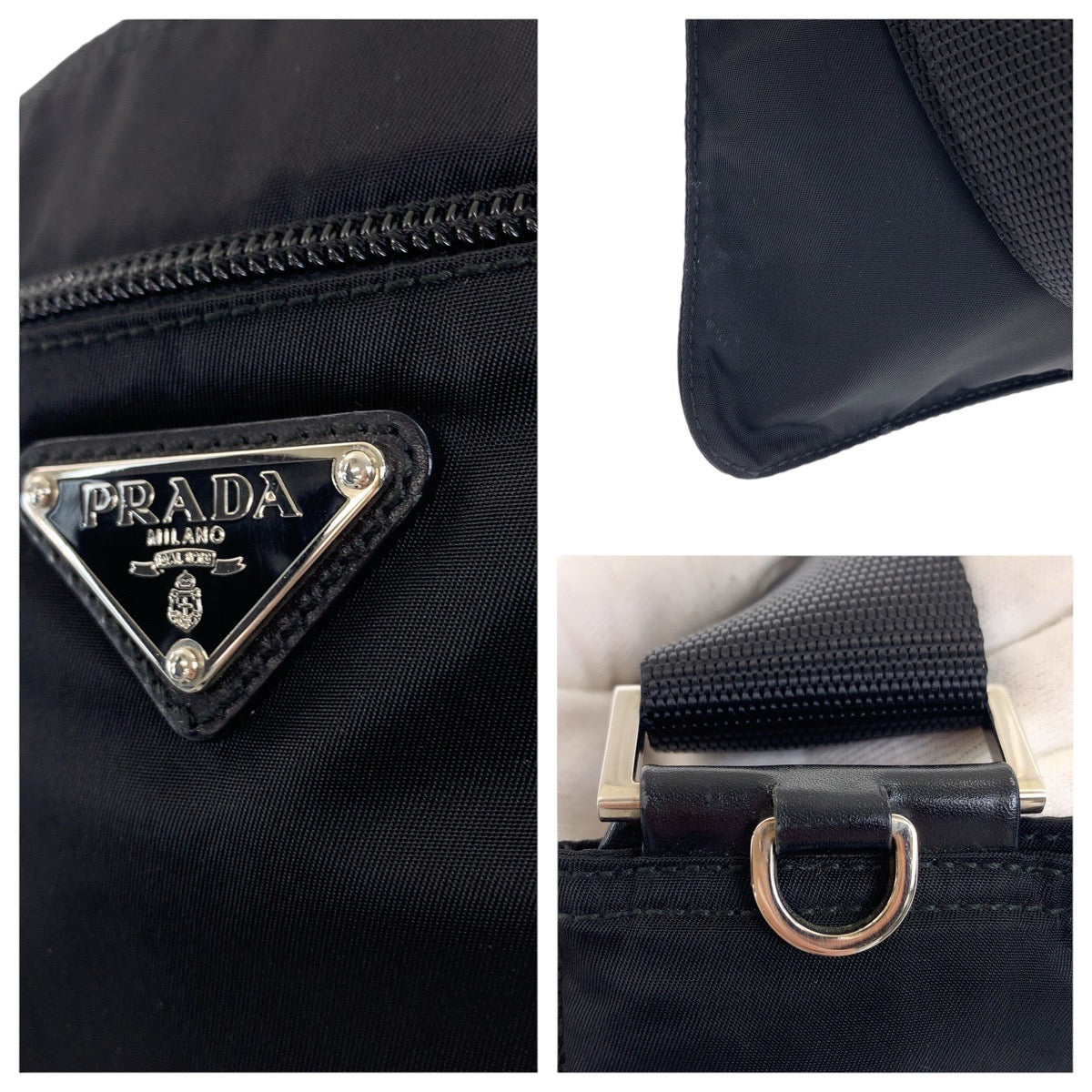 21831
PRADA プラダ テスート 三角ロゴプレート ブラック 黒 シルバー金具 ナイロン ショルダーバッグ メッセンジャーバッグ メンズ ABP40