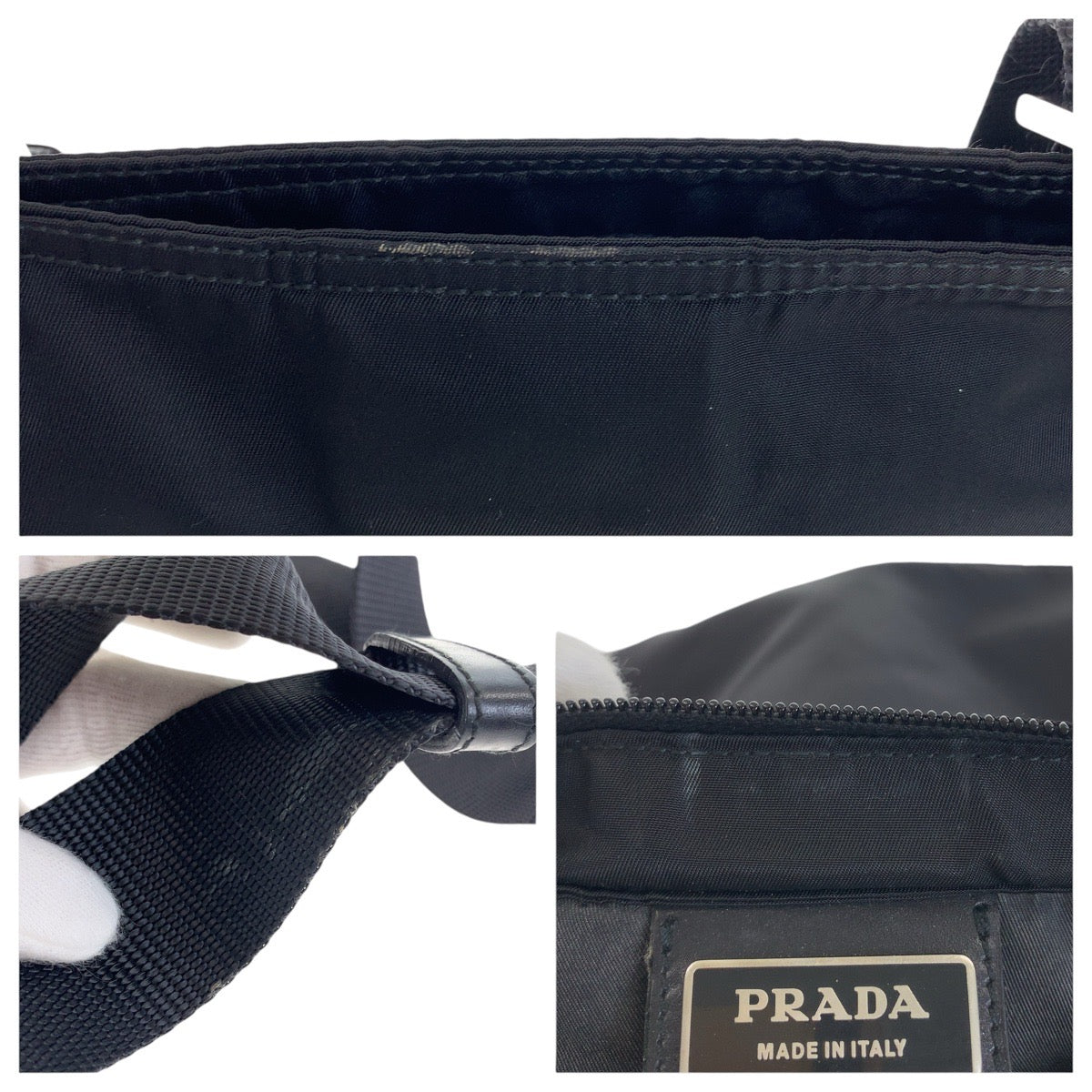 21831
PRADA プラダ テスート 三角ロゴプレート ブラック 黒 シルバー金具 ナイロン ショルダーバッグ メッセンジャーバッグ メンズ ABP40