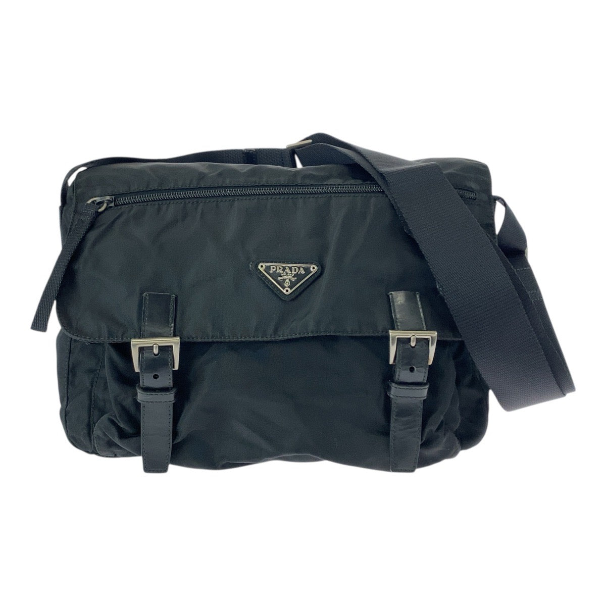 21832
PRADA プラダ テスート 三角ロゴプレート ブラック 黒 シルバー金具 ナイロン ショルダーバッグ メッセンジャーバッグ レディース AB27