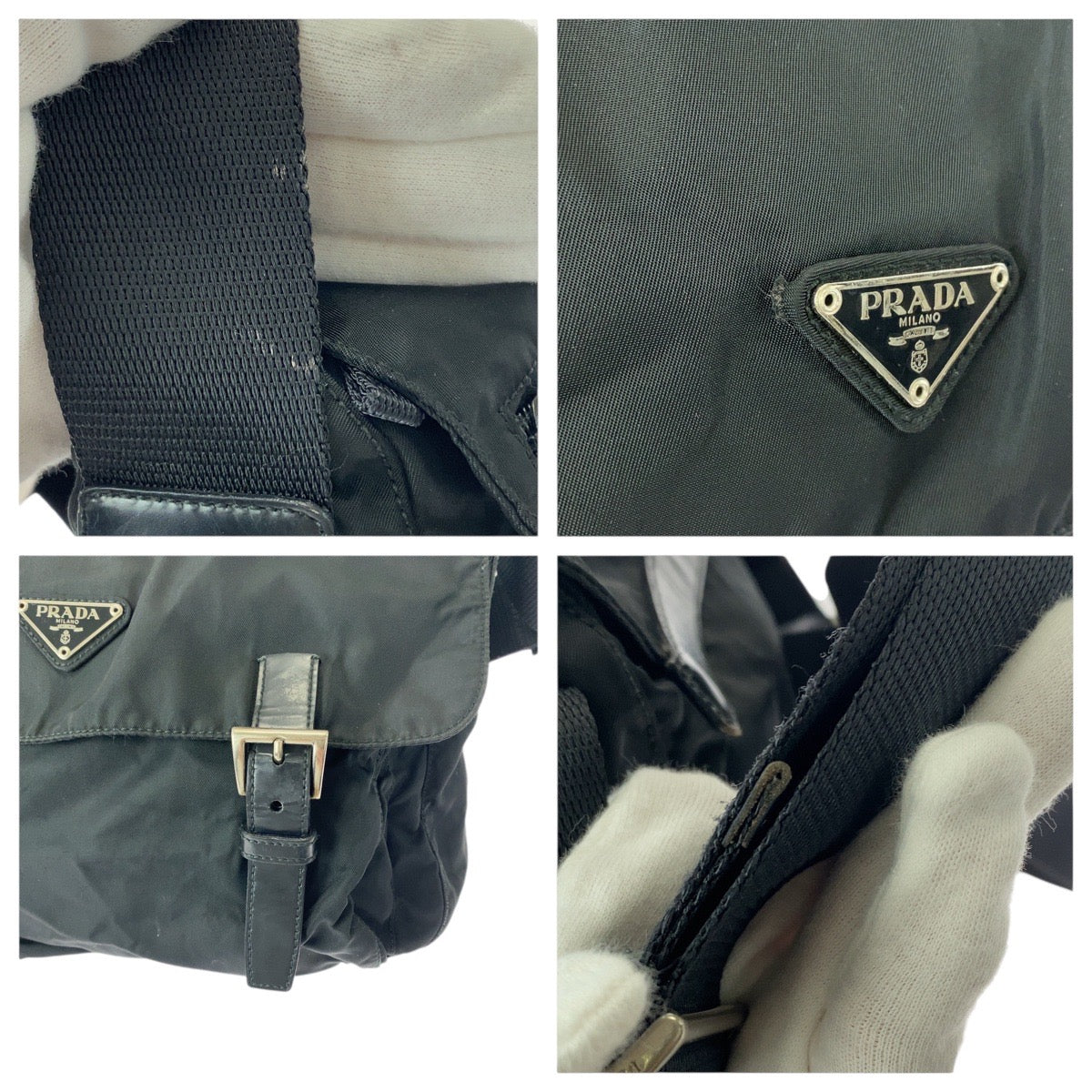 21832
PRADA プラダ テスート 三角ロゴプレート ブラック 黒 シルバー金具 ナイロン ショルダーバッグ メッセンジャーバッグ レディース AB27