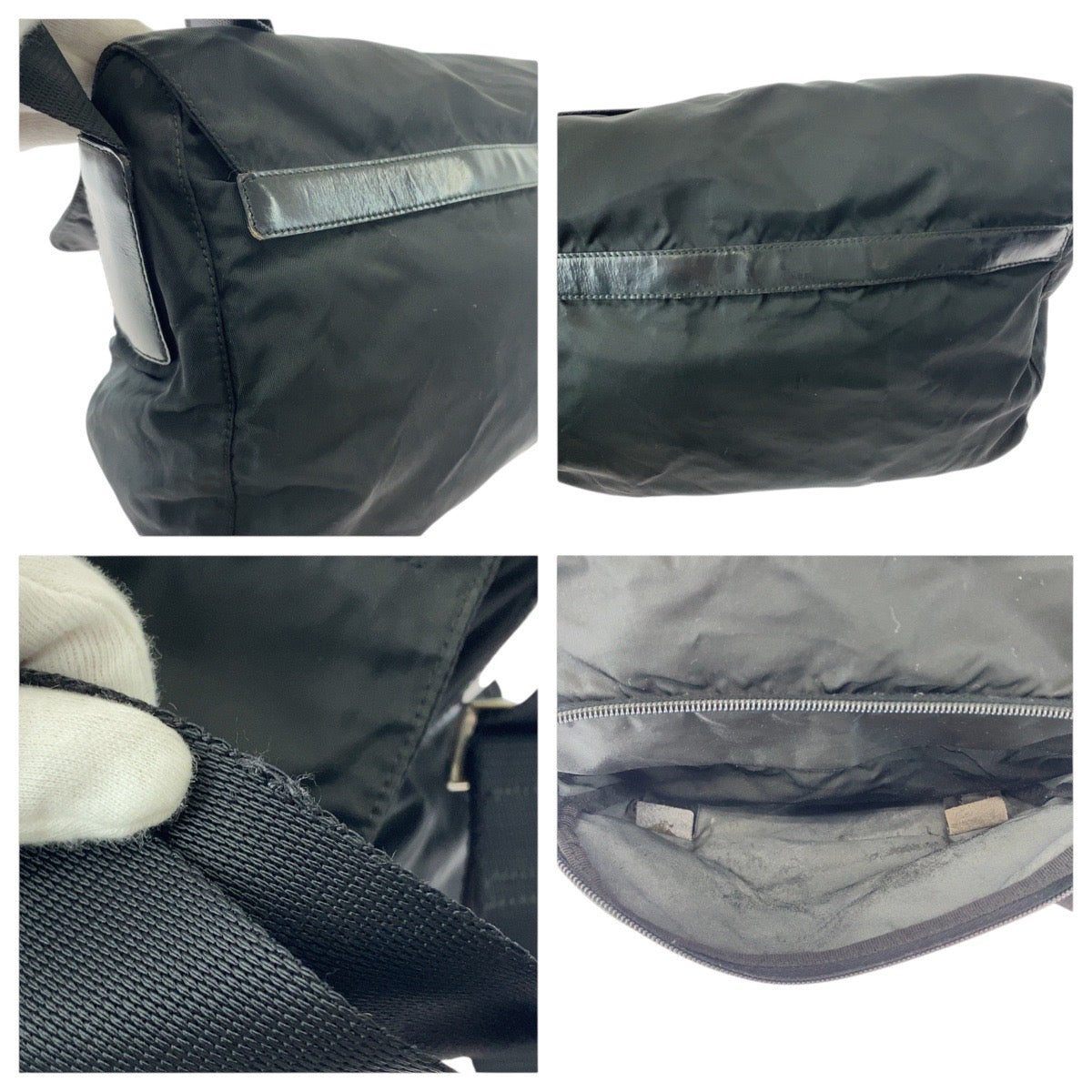 21832
PRADA プラダ テスート 三角ロゴプレート ブラック 黒 シルバー金具 ナイロン ショルダーバッグ メッセンジャーバッグ レディース AB27