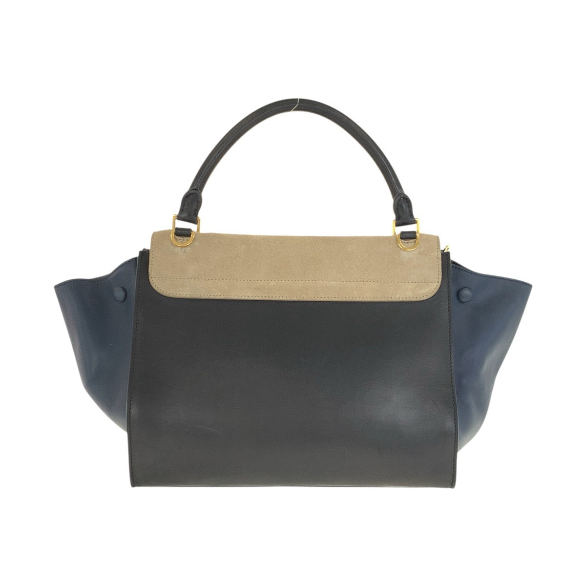 21834
CELINE セリーヌ トラペーズ ネイビー ベージュ ゴールド金具 レザー ハンドバッグ ショルダーバッグ 2WAY レディース B44