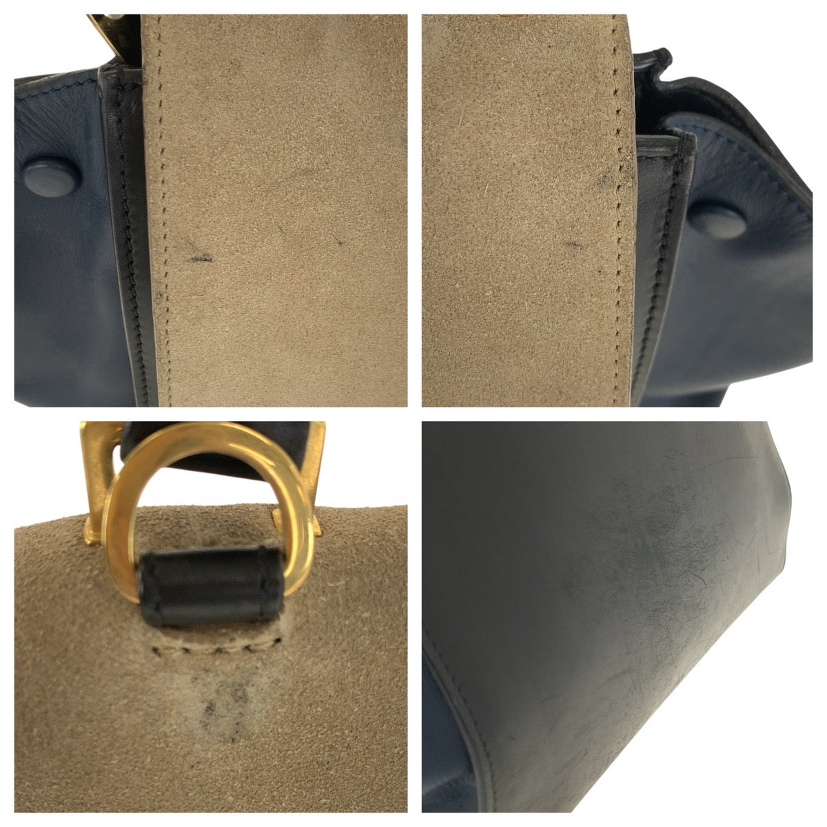 21834
CELINE セリーヌ トラペーズ ネイビー ベージュ ゴールド金具 レザー ハンドバッグ ショルダーバッグ 2WAY レディース B44