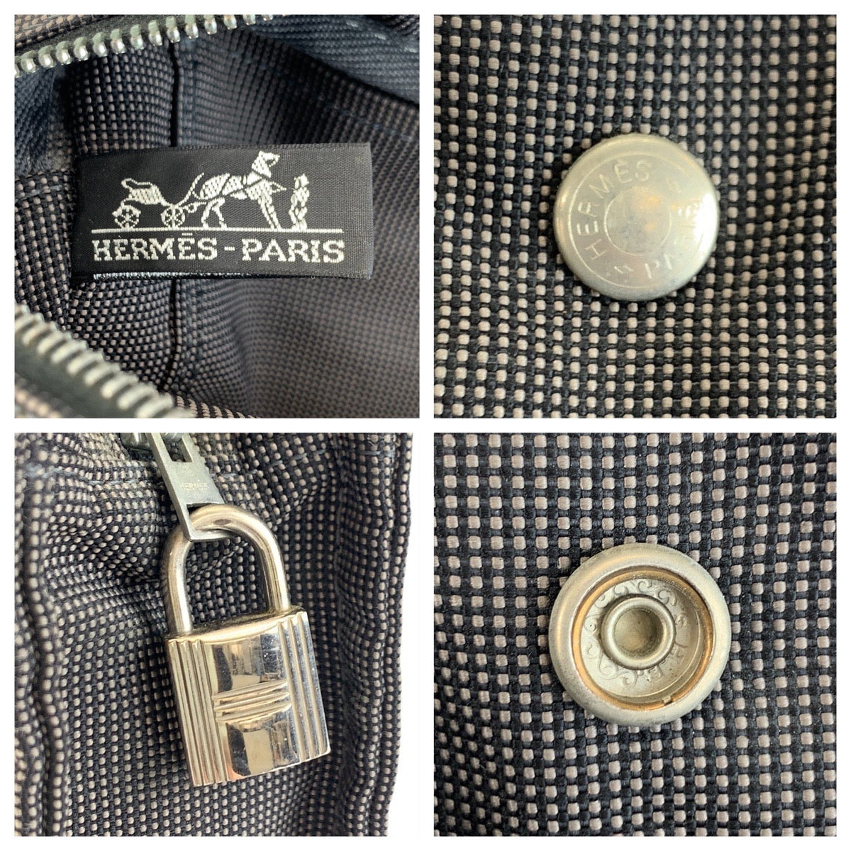 21835
HERMES エルメス エールラインPM グレー シルバー金具 ポリアミド / ポリエステル トートバッグ ハンドバッグ レディース AB20