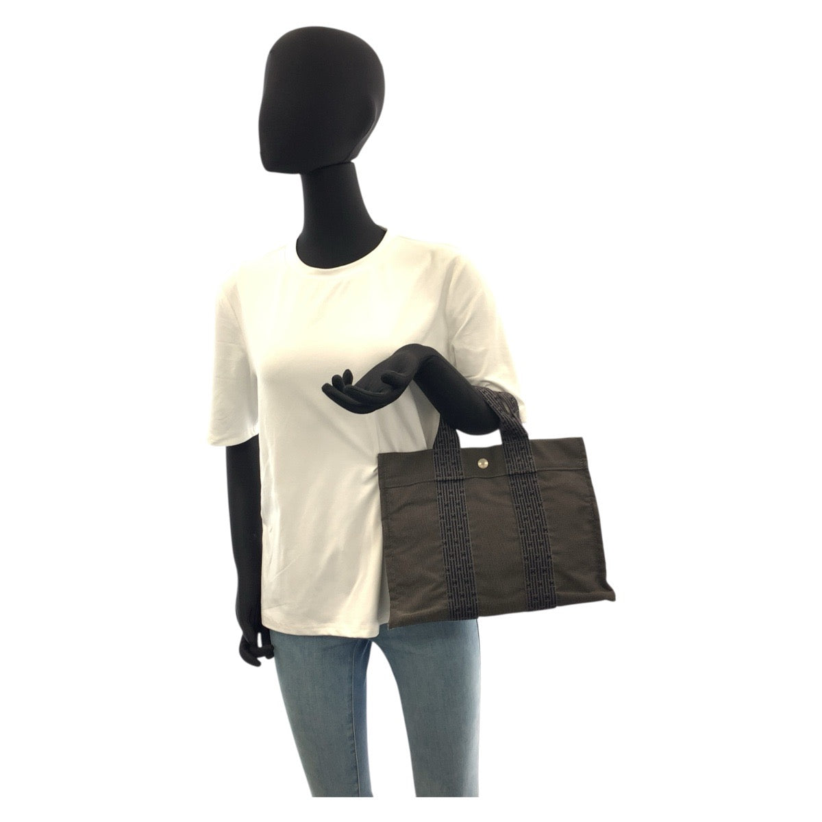 21835
HERMES エルメス エールラインPM グレー シルバー金具 ポリアミド / ポリエステル トートバッグ ハンドバッグ レディース AB20