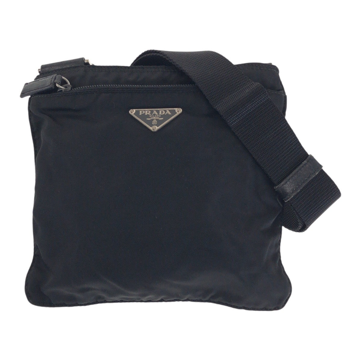 21838
PRADA Tessuto Triangle Logo Plate Black Silver Hardware Nylon Shoulder Bag Pouch Women's ABP28