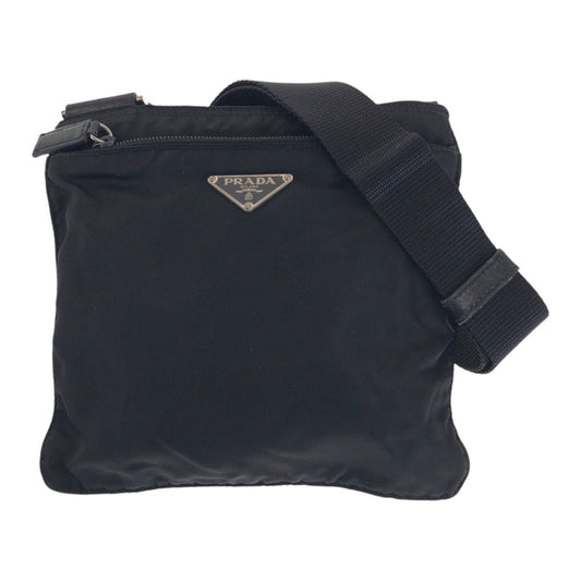 21838
PRADA プラダ テスート 三角ロゴプレート ブラック 黒 シルバー金具 ナイロン ショルダーバッグ ポシェット レディース ABP28