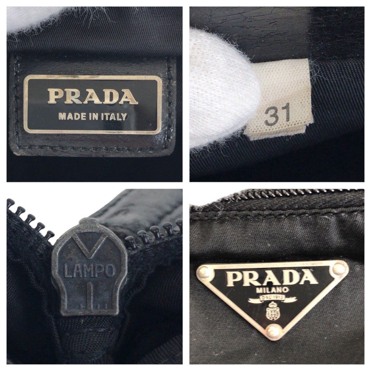 21838
PRADA Tessuto Triangle Logo Plate Black Silver Hardware Nylon Shoulder Bag Pouch Women's ABP28