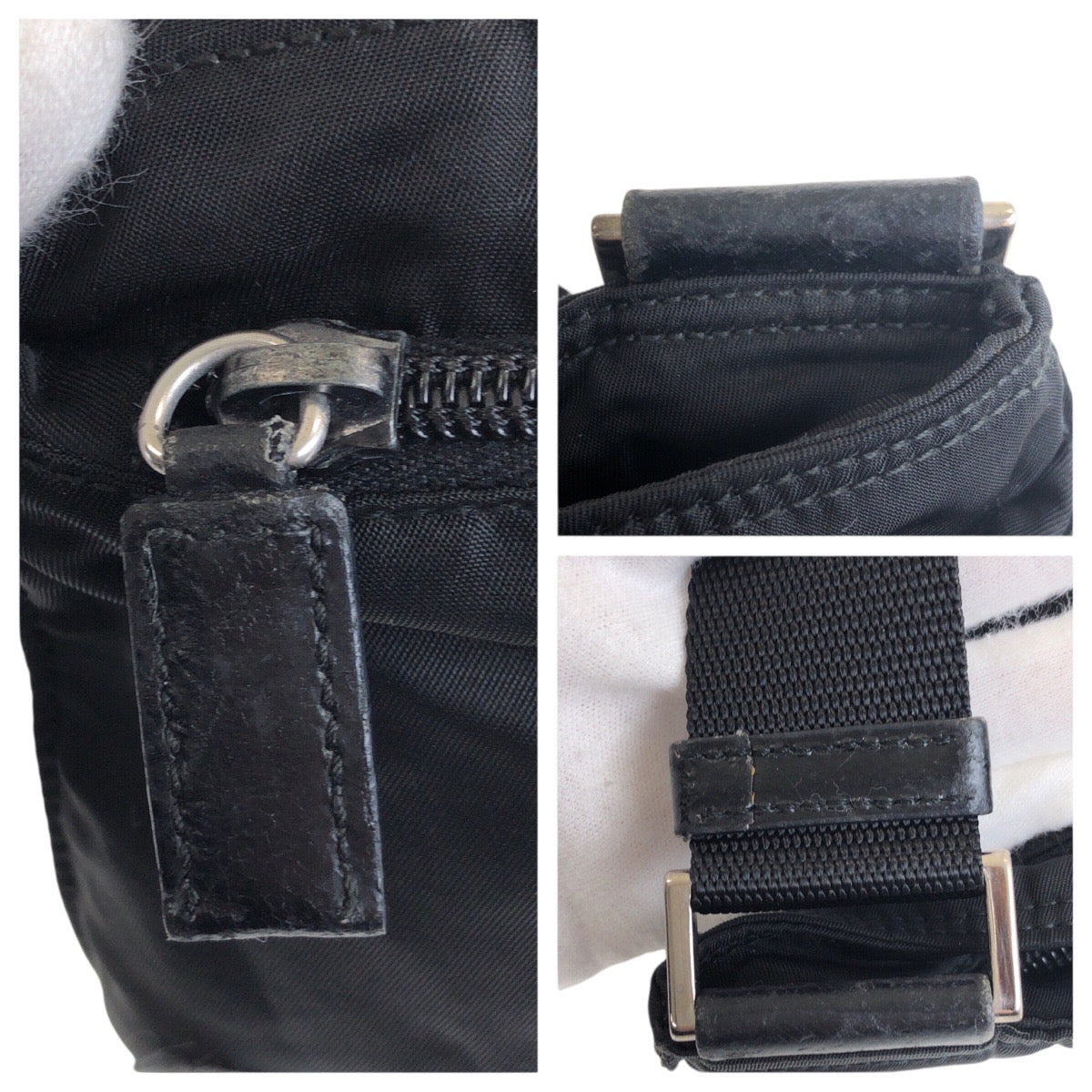21838
PRADA Tessuto Triangle Logo Plate Black Silver Hardware Nylon Shoulder Bag Pouch Women's ABP28