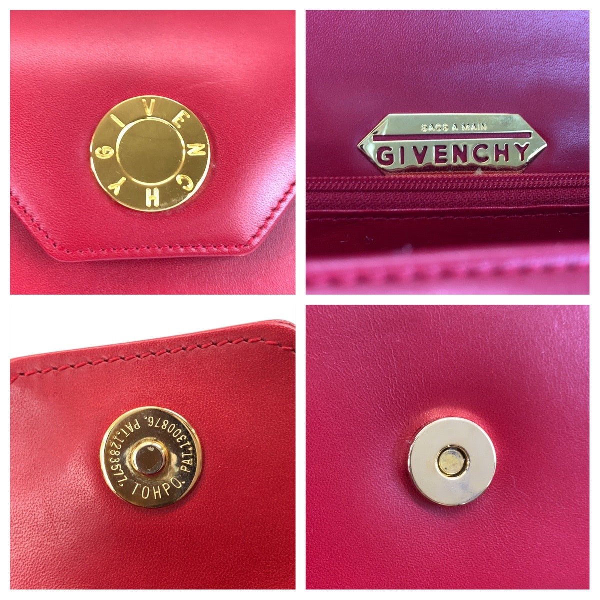 21839
Givenchy Vintage Circle Logo Red Gold Hardware Leather Handbag Ladies A38
