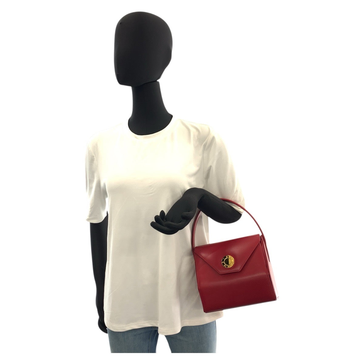 21839
Givenchy Vintage Circle Logo Red Gold Hardware Leather Handbag Ladies A38