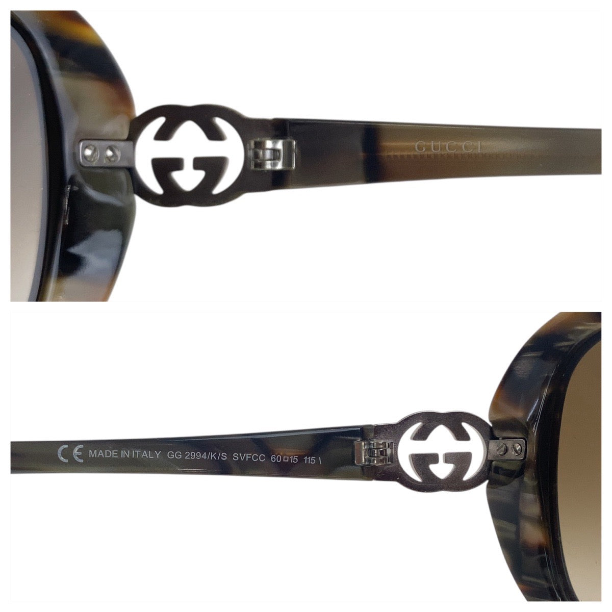 21843
GUCCI グッチ インターロッキング マーブル シルバー ブラウン プラスチック GG 2994/K/S SVFCC 60▫︎15 115 サングラス ウェリントン レディース AB14