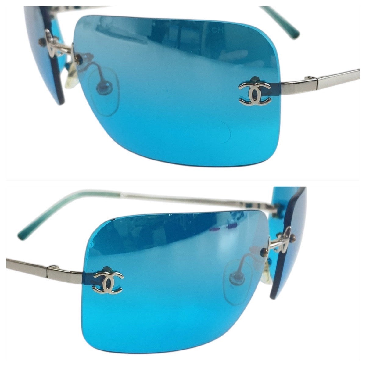 21865
CHANEL シャネル ヴィンテージ ココマーク シルバー ブルー メタル / プラスチック 4017 c.124/53 62▫︎17 120 サングラス スクエア レディース A30
