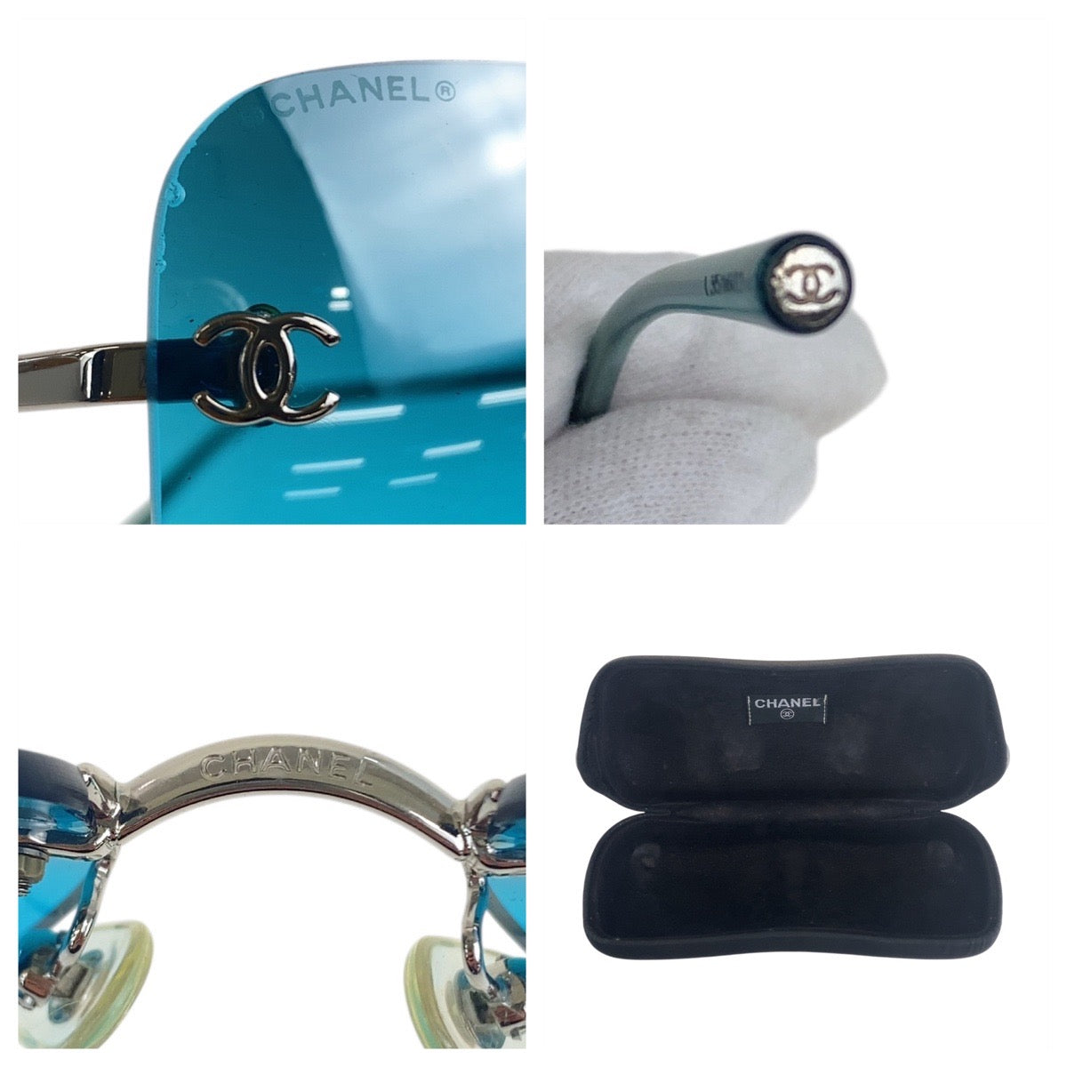 21865
CHANEL シャネル ヴィンテージ ココマーク シルバー ブルー メタル / プラスチック 4017 c.124/53 62▫︎17 120 サングラス スクエア レディース A30