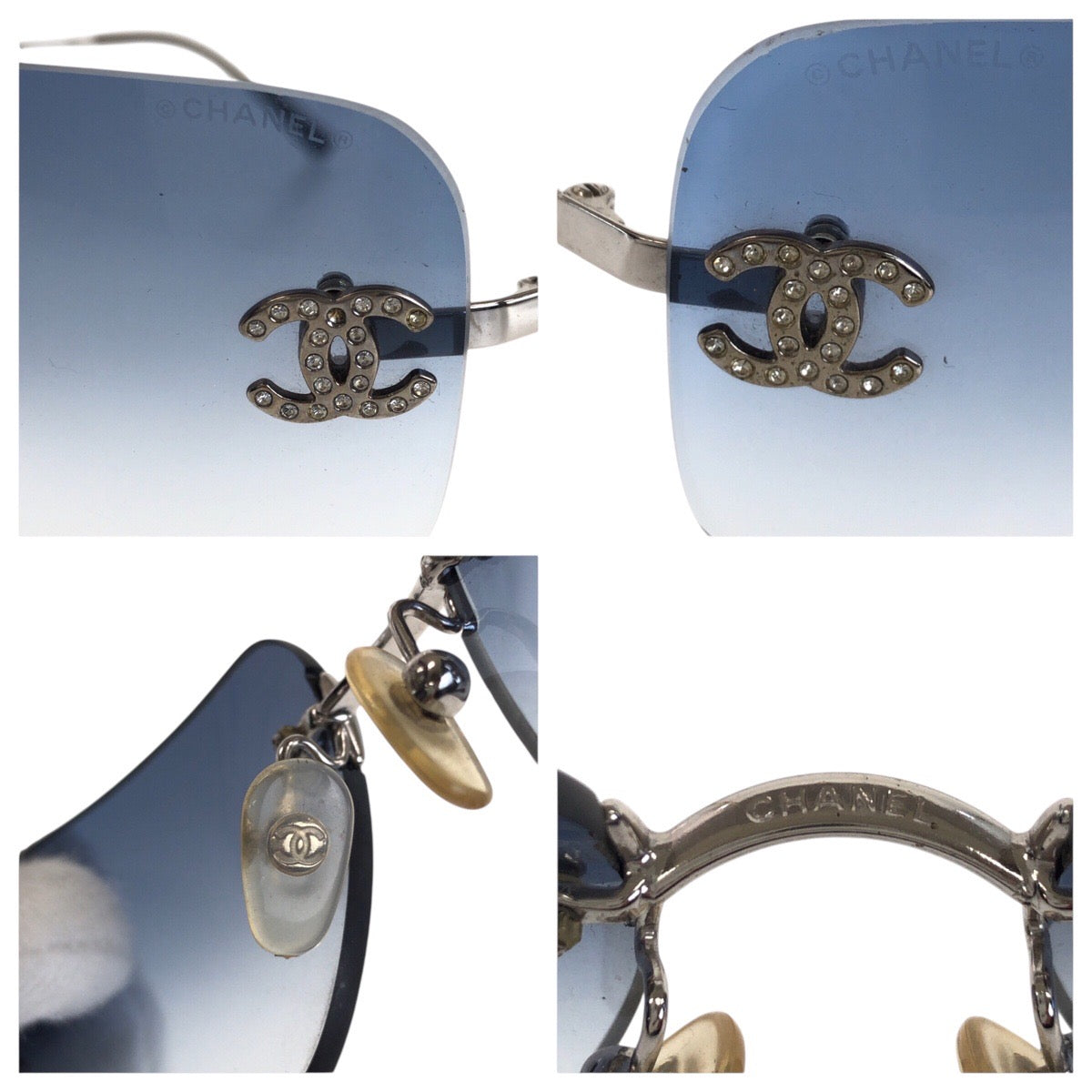 21867
CHANEL シャネル ヴィンテージ ココマーク ブルー シルバー金具 メタル 4017-D C124/55 62□17 120 サングラス 男女兼用 スクエア レディース A30