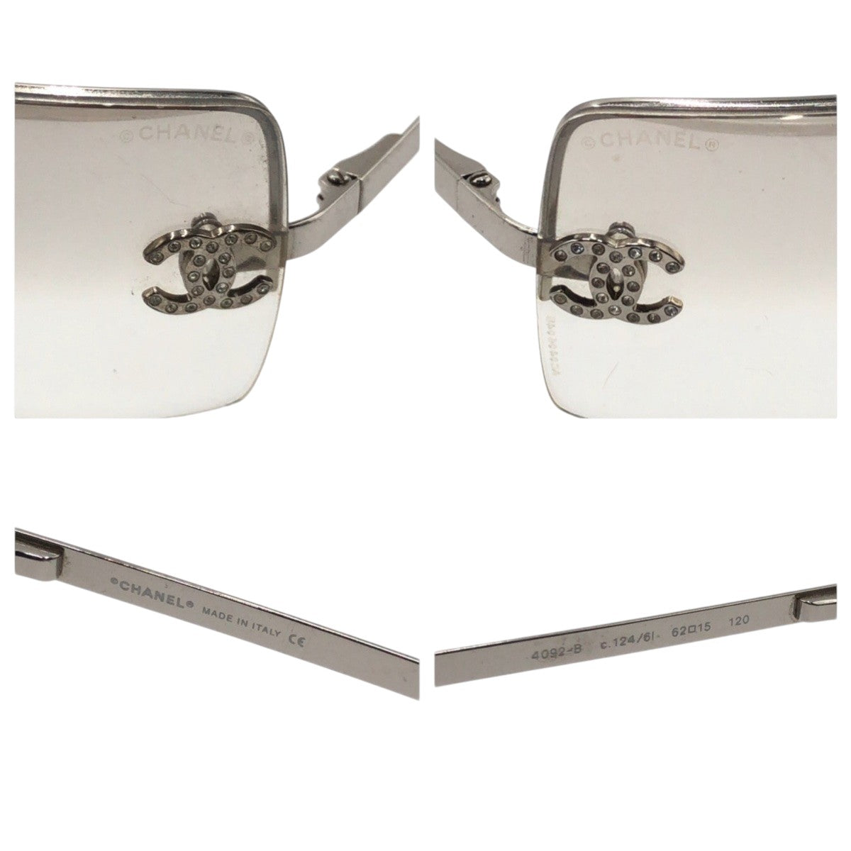 21871
CHANEL シャネル ココマーク ラインストーン ブラウン シルバー メタル 4092-B 62▫︎15 サングラス スクエア レディース ABP30
