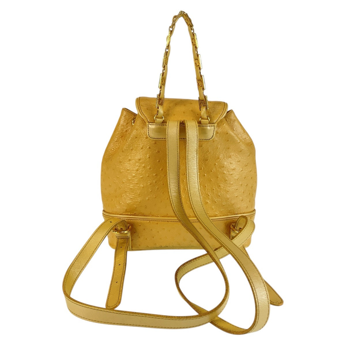 21882
VERSACE ヴェルサーチ ヴィンテージ サンバースト イエロー ゴールド金具 レザー リュック バックパック レディース AB42