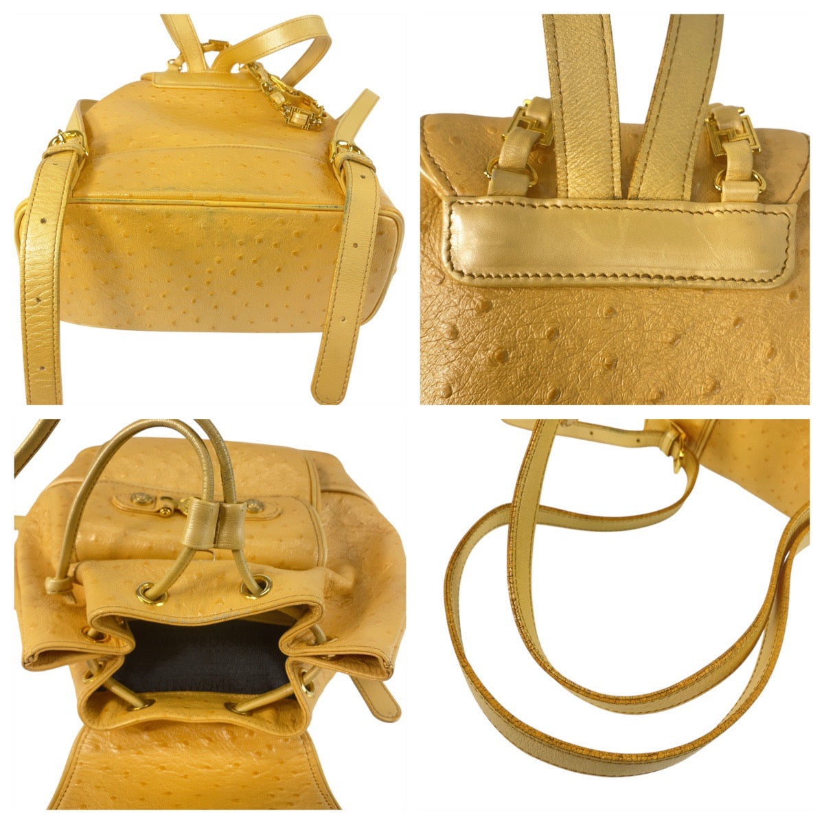 21882
VERSACE ヴェルサーチ ヴィンテージ サンバースト イエロー ゴールド金具 レザー リュック バックパック レディース AB42