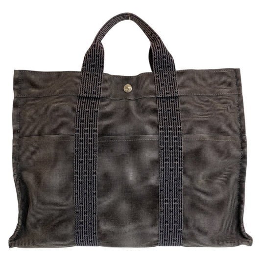 21890
HERMES エルメス エールラインMM グレー シルバー金具 キャンバス トートバッグ ハンドバッグ レディース AB21