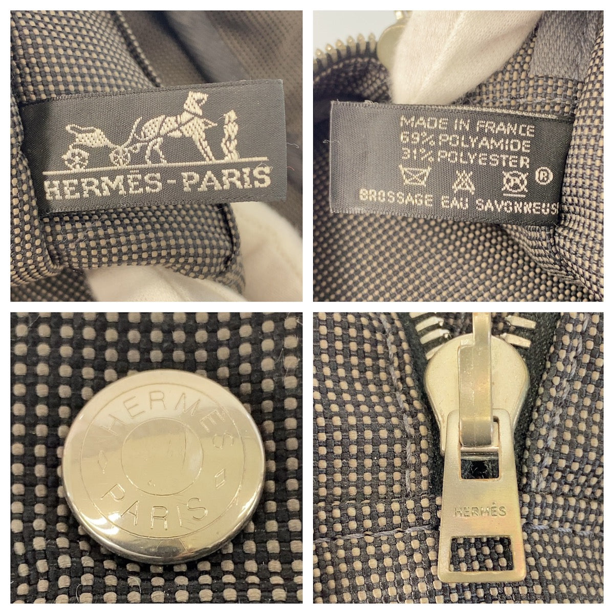 21890
HERMES エルメス エールラインMM グレー シルバー金具 キャンバス トートバッグ ハンドバッグ レディース AB21