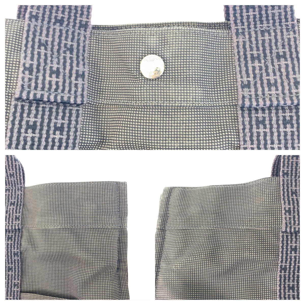 21890
HERMES エルメス エールラインMM グレー シルバー金具 キャンバス トートバッグ ハンドバッグ レディース AB21
