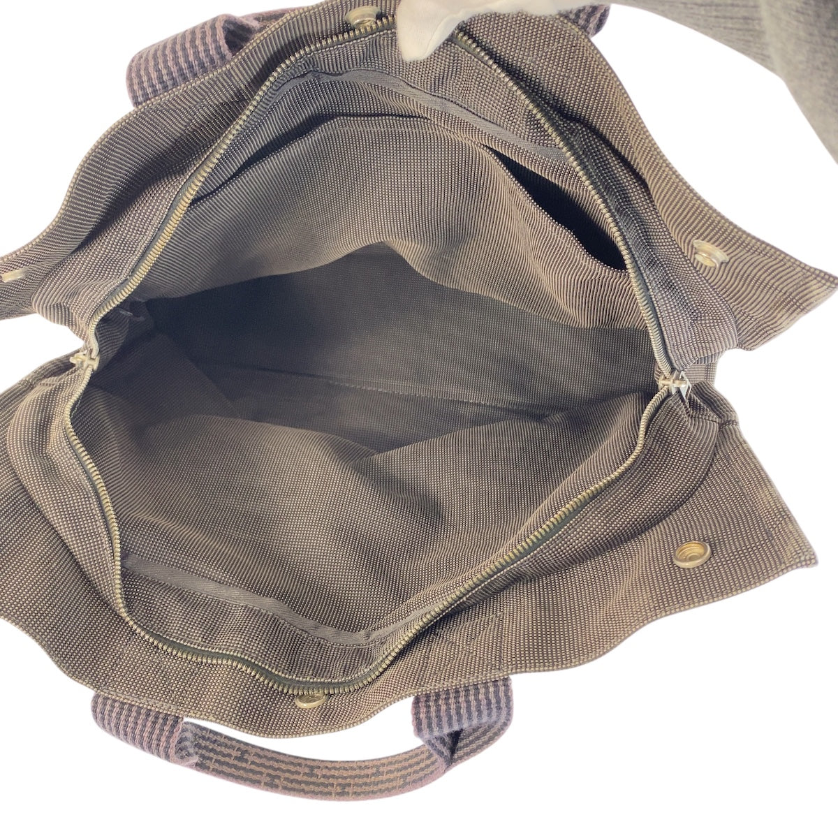 21890
HERMES エルメス エールラインMM グレー シルバー金具 キャンバス トートバッグ ハンドバッグ レディース AB21