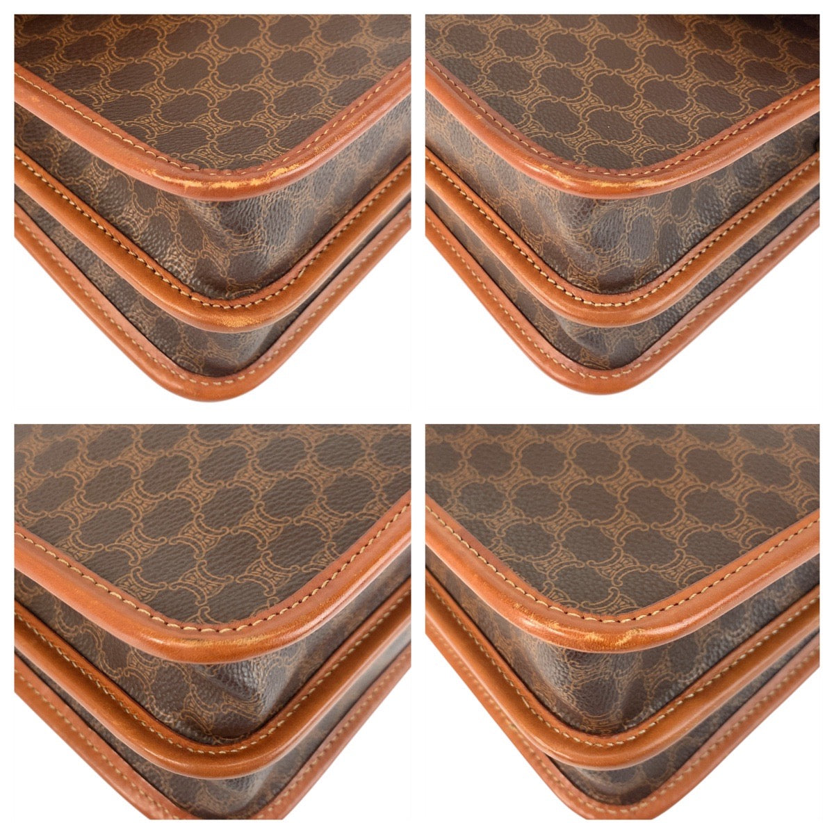 21891
CELINE セリーヌ ヴィンテージ マカダム ブラウン ゴールド金具 PVC / レザー DM96 ショルダーバッグ ポシェット レディース ABP48