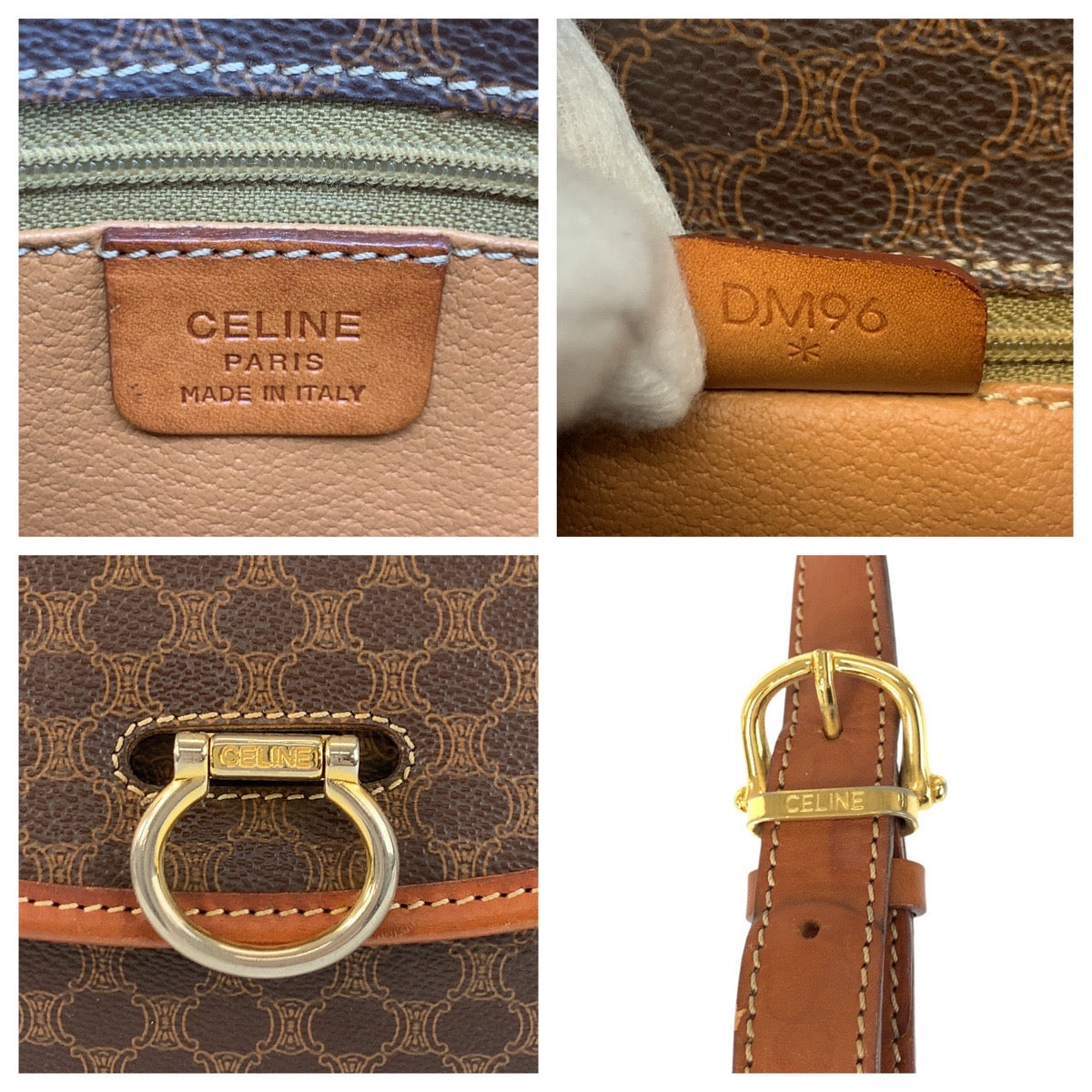 21891
CELINE セリーヌ ヴィンテージ マカダム ブラウン ゴールド金具 PVC / レザー DM96 ショルダーバッグ ポシェット レディース ABP48