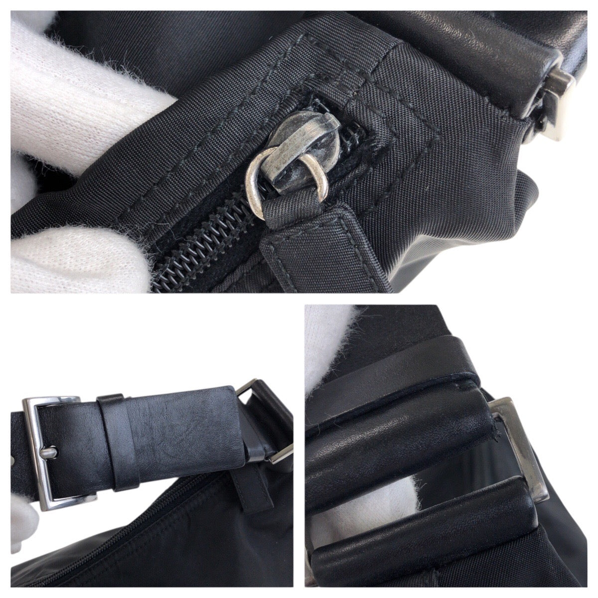 21895
PRADA プラダ テスート 三角ロゴプレート ブラック 黒 シルバー金具 ナイロン / レザー ショルダーバッグ レディース ABP35