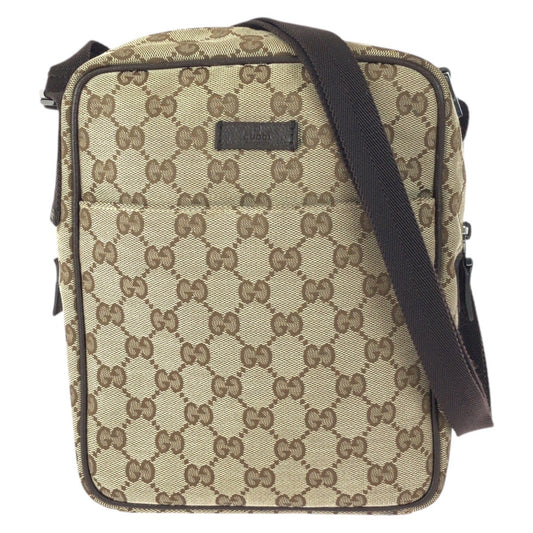 21897
GUCCI グッチ ベージュ ブラウン シルバー金具 GGキャンバス / レザー 122759 ショルダーバッグ ポシェット メンズ ABP38