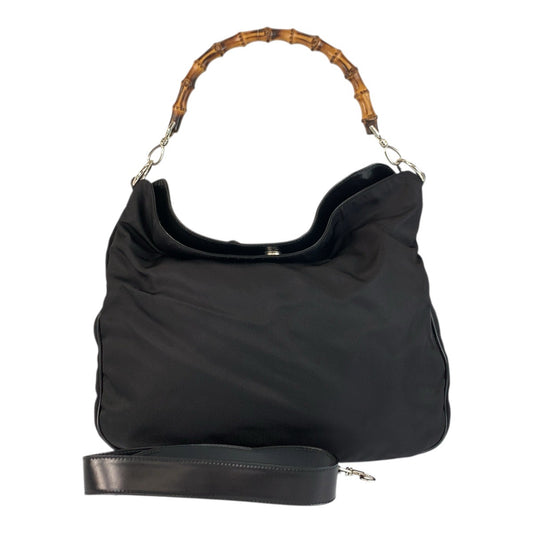 21898
GUCCI グッチ バンブー ブラック 黒 シルバー金具 ナイロン 001 1577 ショルダーバッグ レディース ABP28