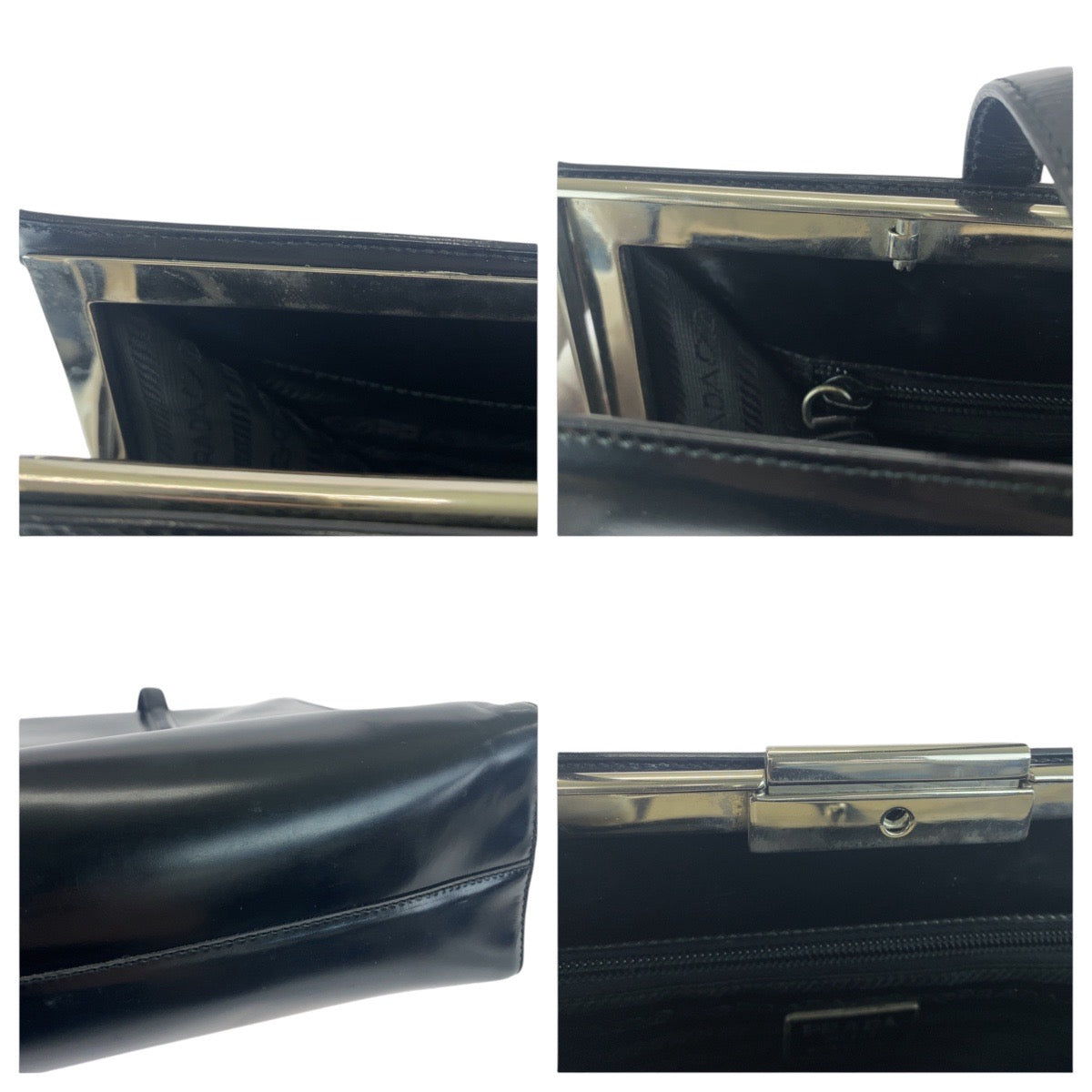 21903
PRADA プラダ パテント ブラック 黒 シルバー金具 パテントレザー トートバッグ ショルダーバッグ レディース ABP28