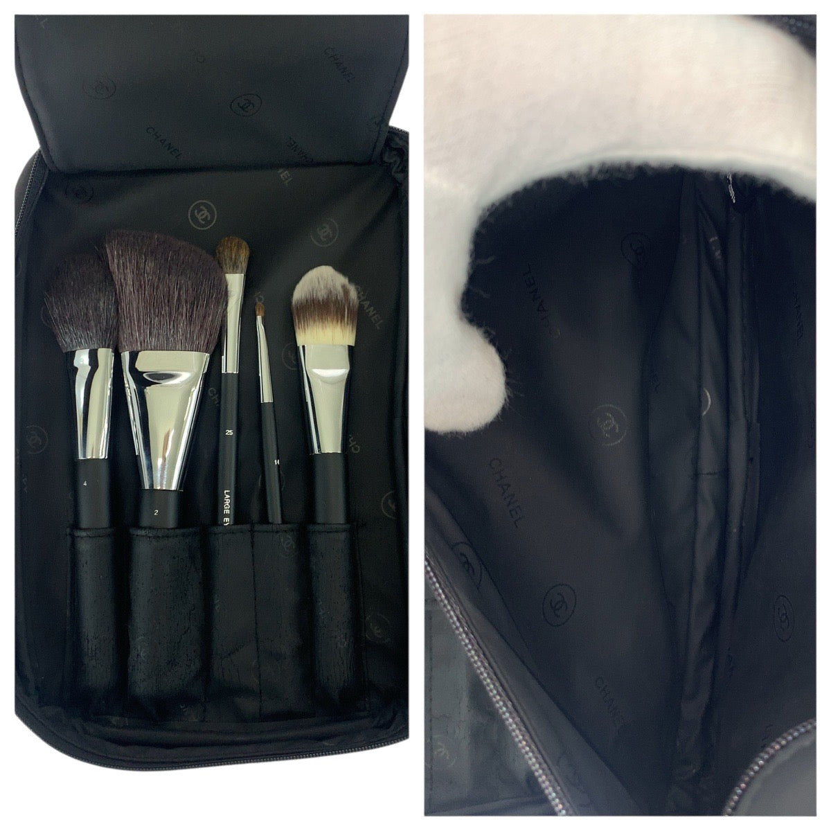 21905
CHANEL シャネル 筆未使用 ブラック ホワイト ナイロン ポーチ 化粧ポーチ レディース AB4