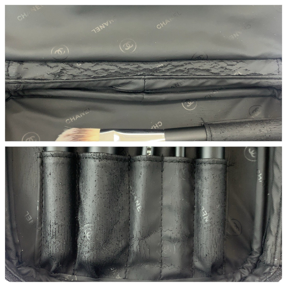 21905
CHANEL シャネル 筆未使用 ブラック ホワイト ナイロン ポーチ 化粧ポーチ レディース AB4
