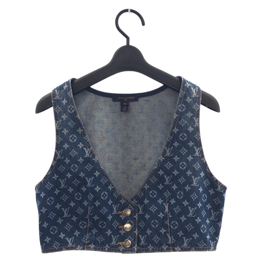 21909
LOUIS VUITTON ルイヴィトン 25SS モノグラム デニム クロップトップ サイズ40 定価277,200円 ブルー シルバー金具 コットン 1AHIA1 トップス レディース SA100