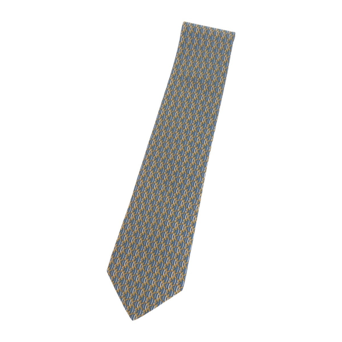 21920
HERMES エルメス 総柄 フィッシュ イエロー シルク ネクタイ メンズ S14